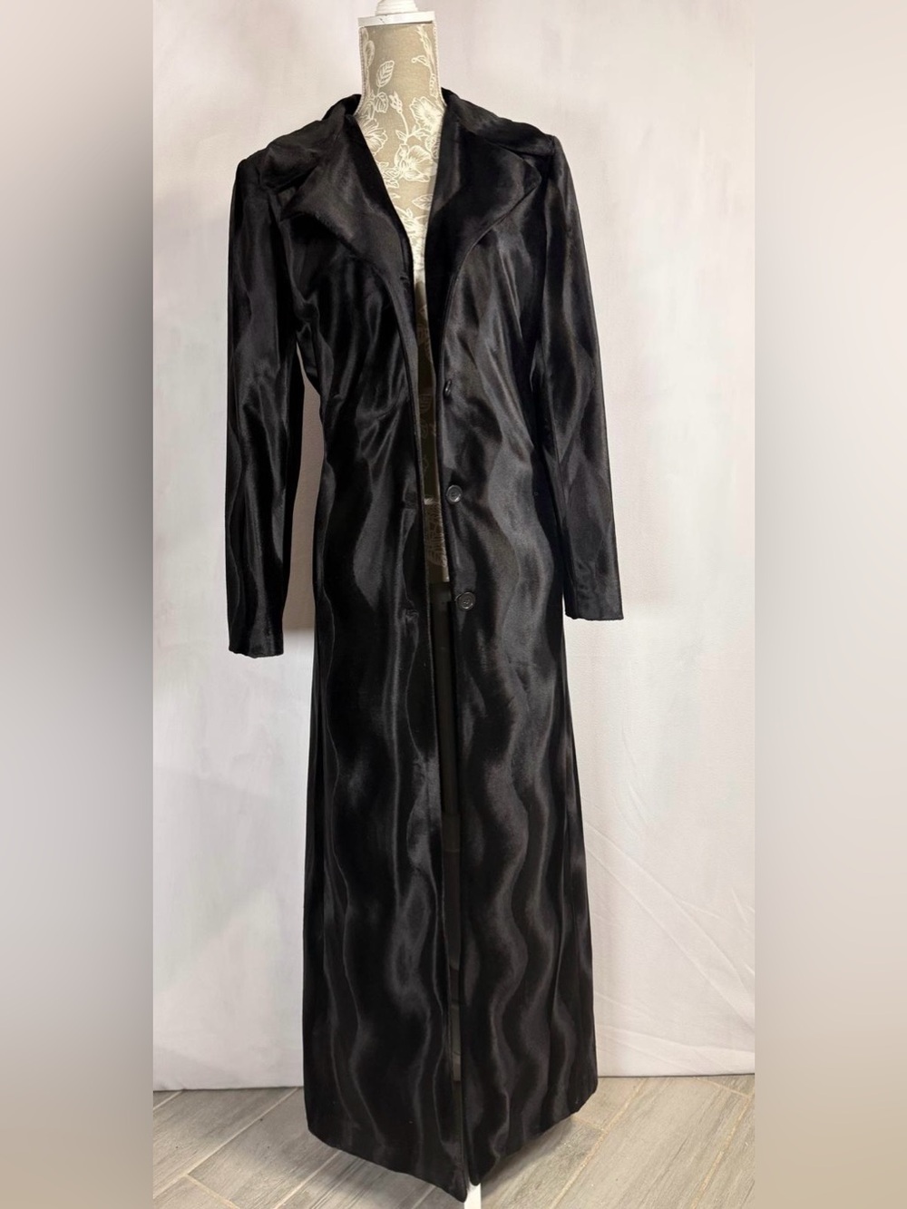 bebe Black Long Satin Trench Coat